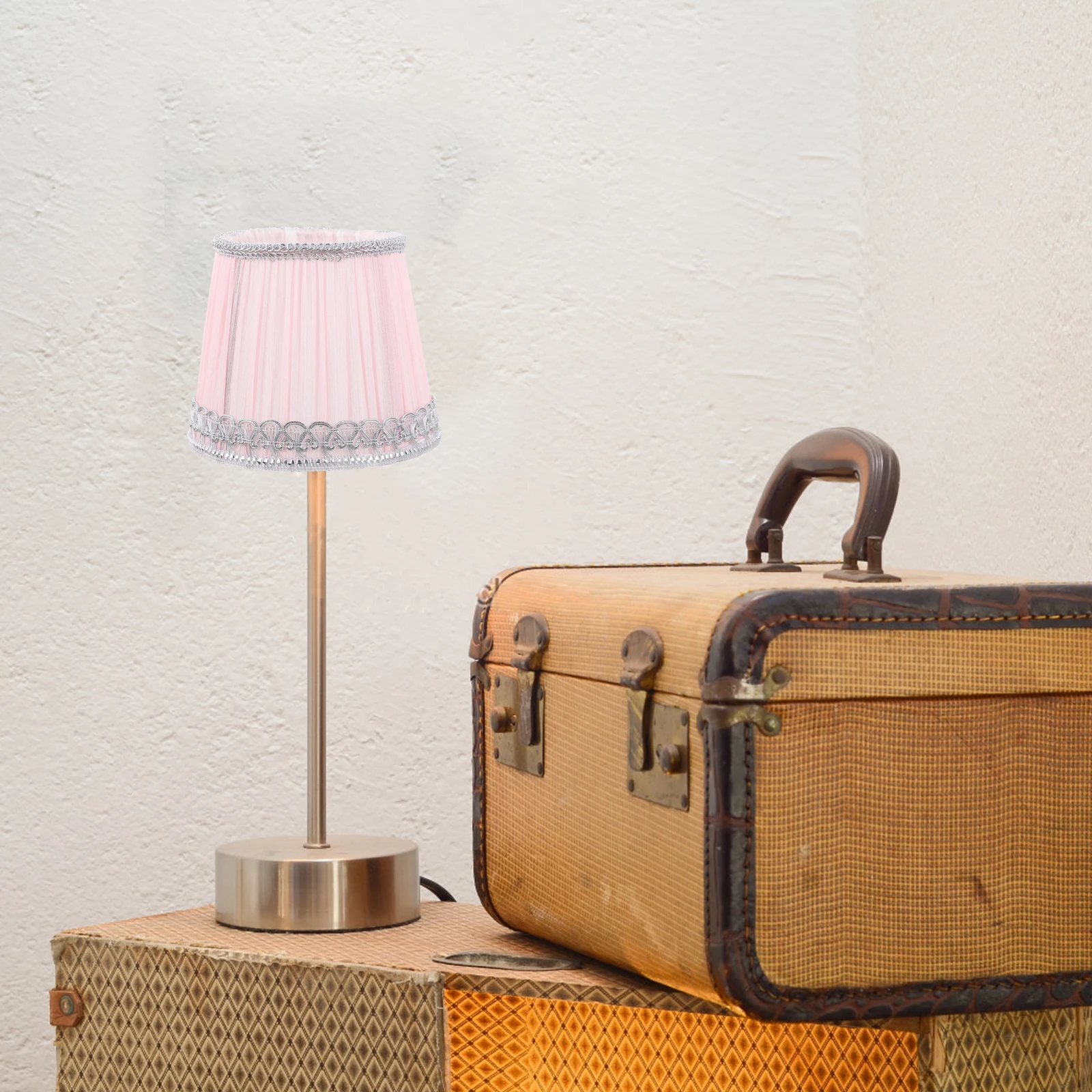 

Fabric Lampshade Light Cover Indoor DIY nament Chiffon Pleated Accessory Replacement Creative Pendant Lights Pink Silver Edge