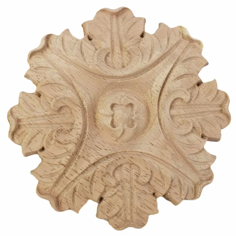 3PCS Wood Applique Wood Furniture Decoration Wood Decal Unpainted Onlay Flower Long Wooden Walls Home Window Decoration