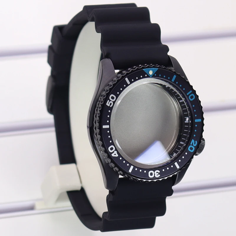 

42.5mm Black Watch Case Rubber Strap Sapphire Glass For Seiko NH35 NH36 Movement 28.5mm Dial MOD SKX007 Watch Parts Waterproof