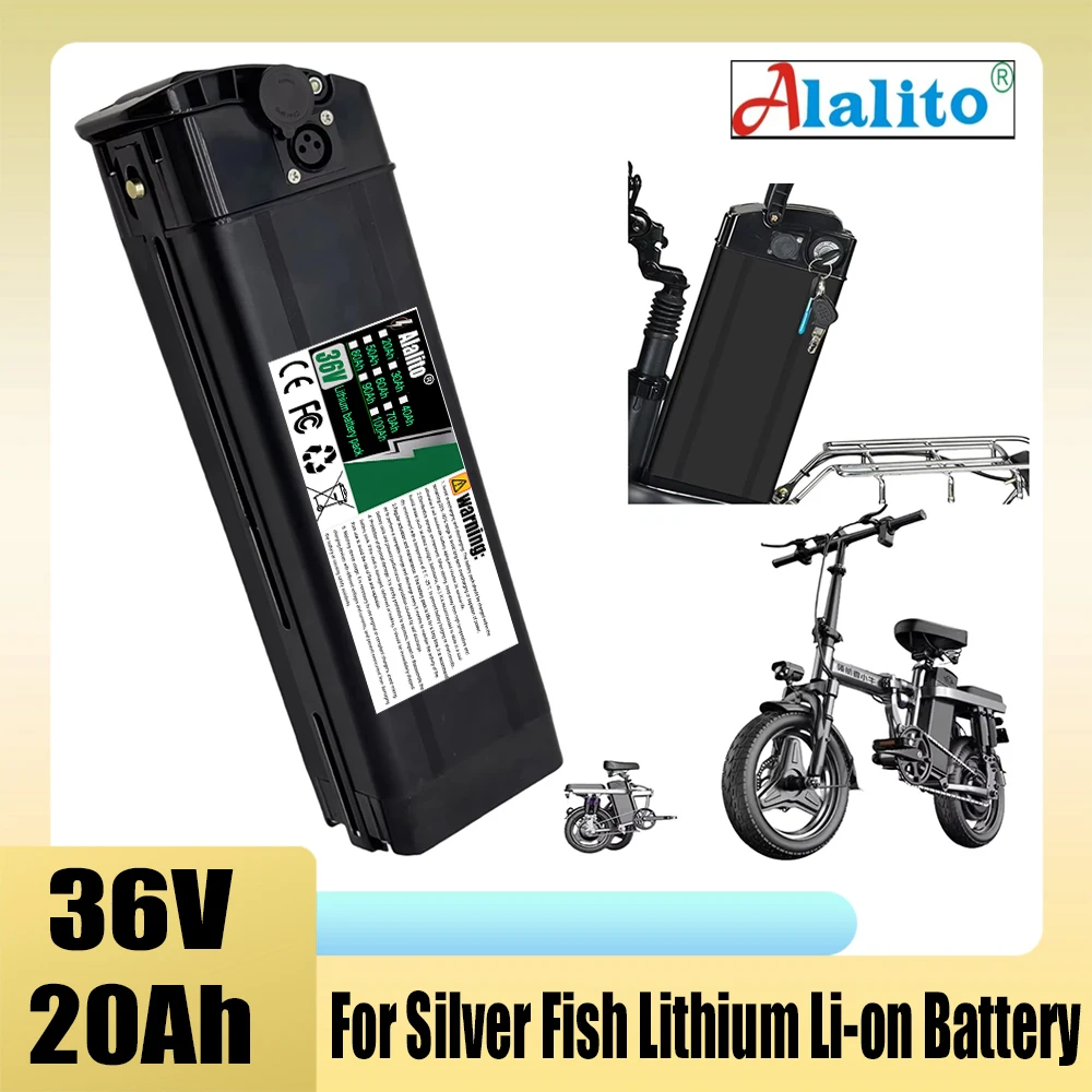 For Silver Fish lithium battery pack, 36V 20Ah-50Ah 18650 battery, compatible with 250W-1000W folding bicycle wheel hub motor