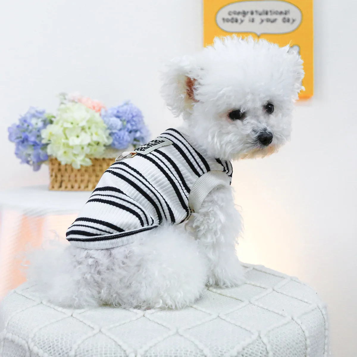 Pet Autumn and Winter High Neck Striped Vest Clothing Dog Cat Clothing Traction Vest Pet Shirt  Puppy Clothes Dogs Vest