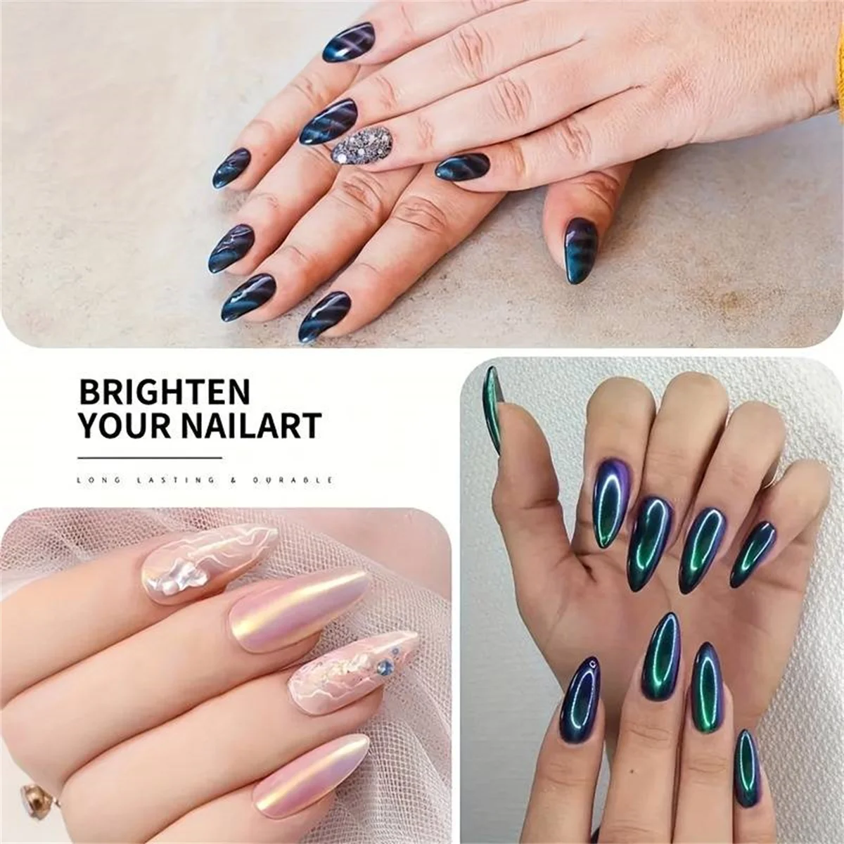 1 ชุด 6pcs Magic Mirror Powder โครเมียมเล็บผง 3D Holographic Aurora Pearl Gradient Rainbow Nail Art Creation DIY Y2K
