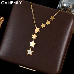 GANEMLY 316L Stainless Steel Pentagram Star Pendant Necklace For Women Stylish Dangle Neck Chain Jewelry Waterproof Party Gift