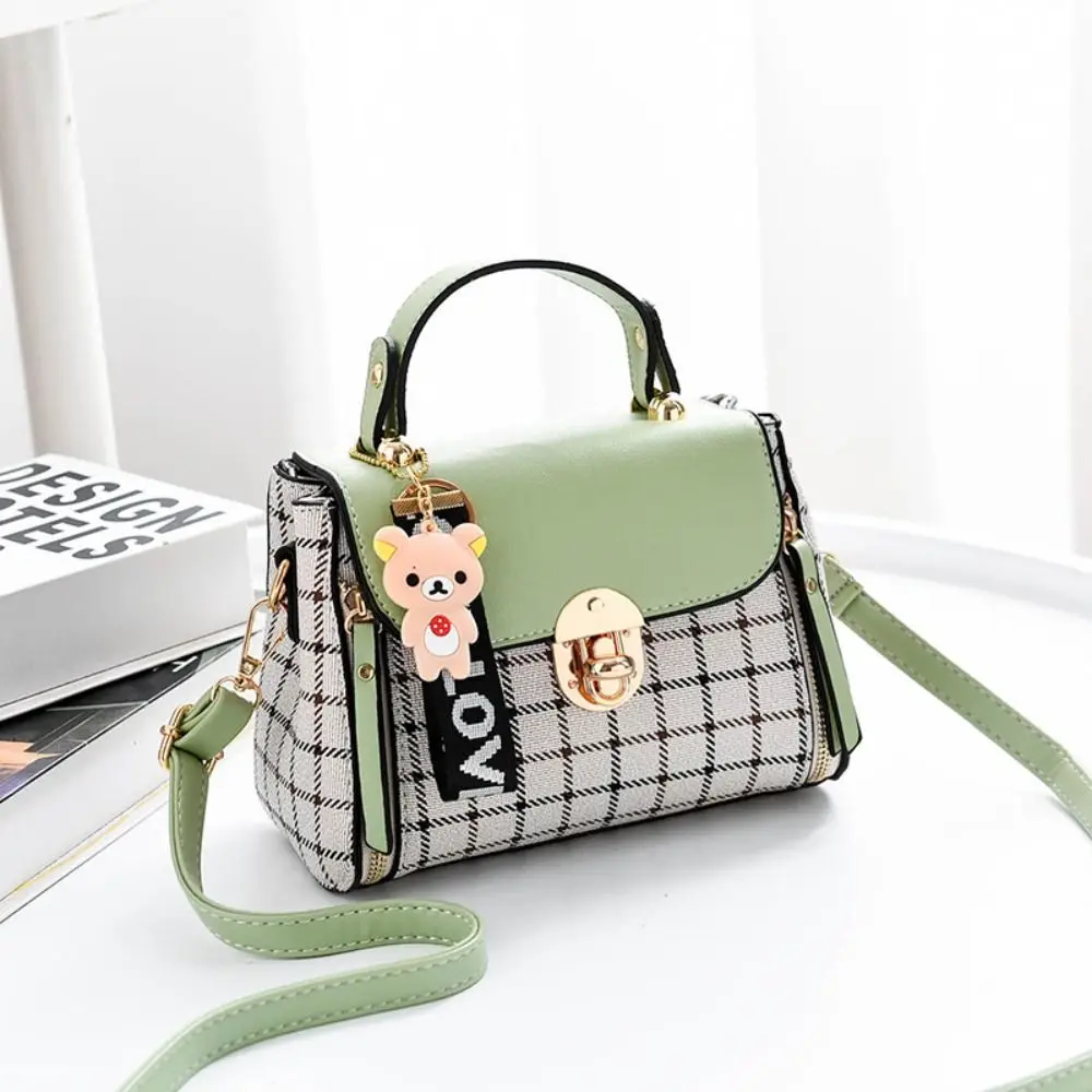 Modische PU-Leder Schultertaschen mit Schnallenverschluss, Handtaschen mit Karomuster für Damen – Detail 7
