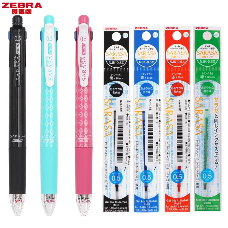 قلم ZEBRA 5in1 متعدد الوظائف، قلم J4SA11 ذاتي التبديل أحمر أزرق حبر أسود + قلم رصاص 0.5 مم كتابة سلسة للملاحظة ووضع علامات على الواجبات المنزلية