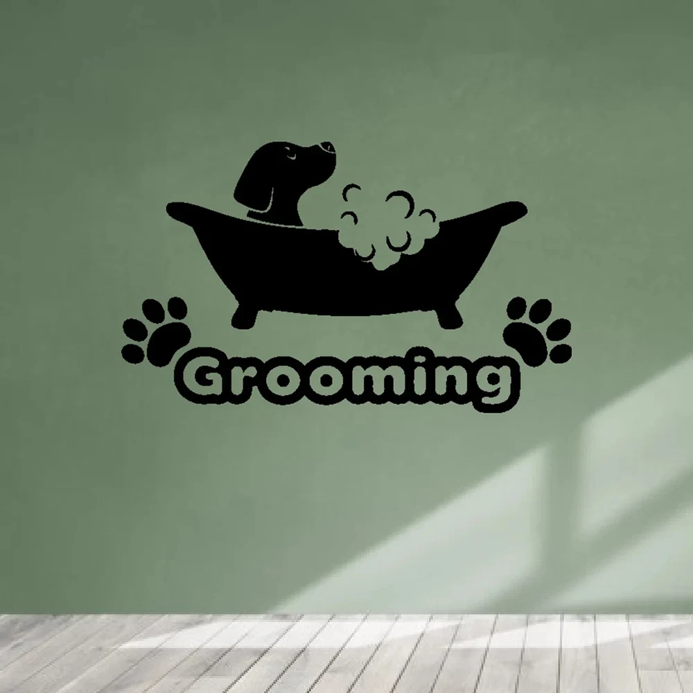 Pets Beauty Salon Wall Decal Grooming Dog Puppy Bath Vinyl Wall Stickers Pets Salon Decor Desgin Poster Removable Decals S696