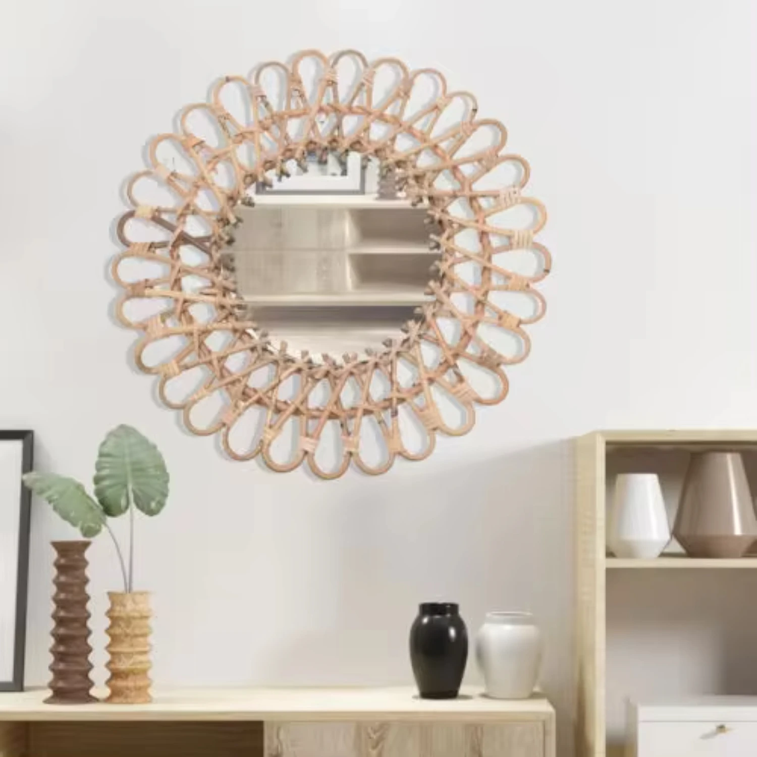 New Hanging Wall Round Mirror  Rattan Nordic Wicker  Decor Art Mirrors