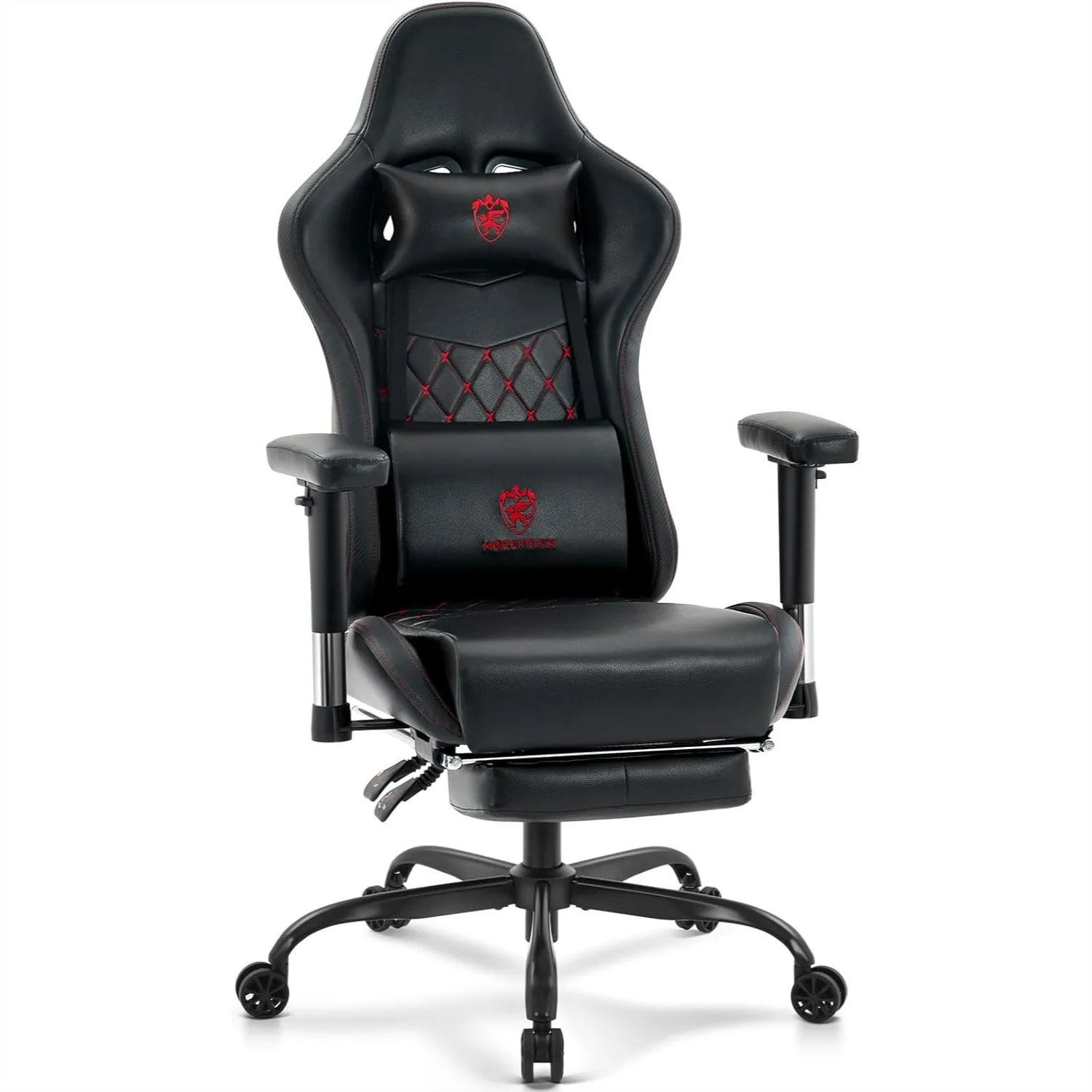 Ergonomic Gaming Chair with Footrest, Massage Lumbar Support, Adjustable Armrests, Reclining Leather Computer Chair for Home