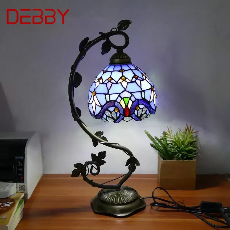 

DEBBY Tiffany Table Lamp American Retro Living Room Bedroom Lamp Luxurious Villa Hotel Stained Glass Desk Lamp