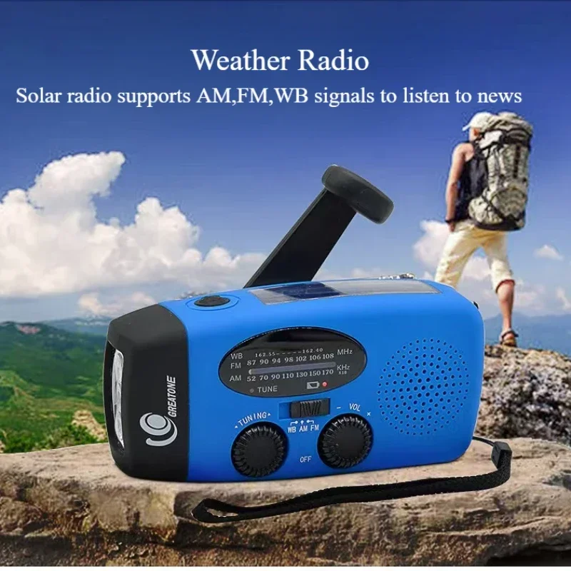 2000mAh Multifunctional Hand Crank Power Generation Emergency Radio Solar Disaster Prevention FM AM WB NOAA USB LED Flashlight