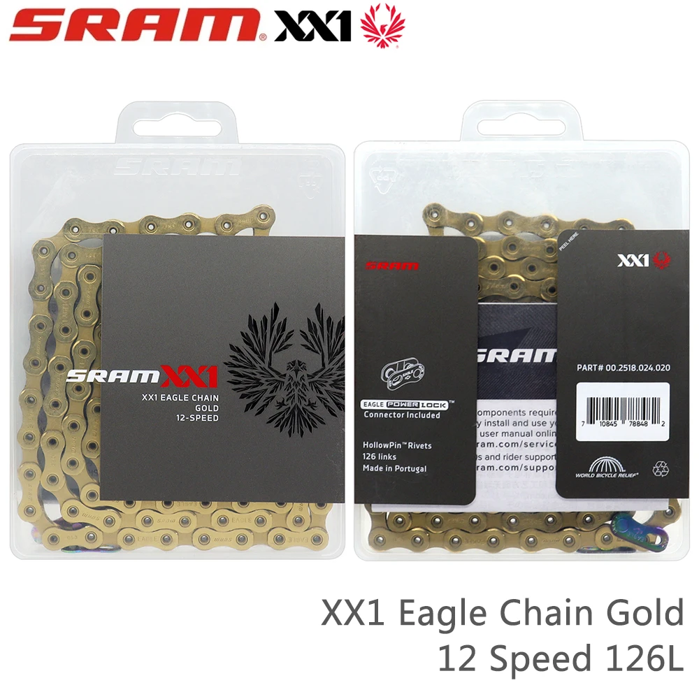 SRAM 12 Speed Bike Chain XX1 Golden 126 Links Eagle Chain for MTB Bike Power-lock with Hollow Pin Original Bicycle Parts