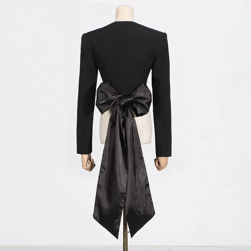 가을 패션 단색 라운드 넥 타이 웨이스트 슬림 핏 긴팔 여성 블레이저