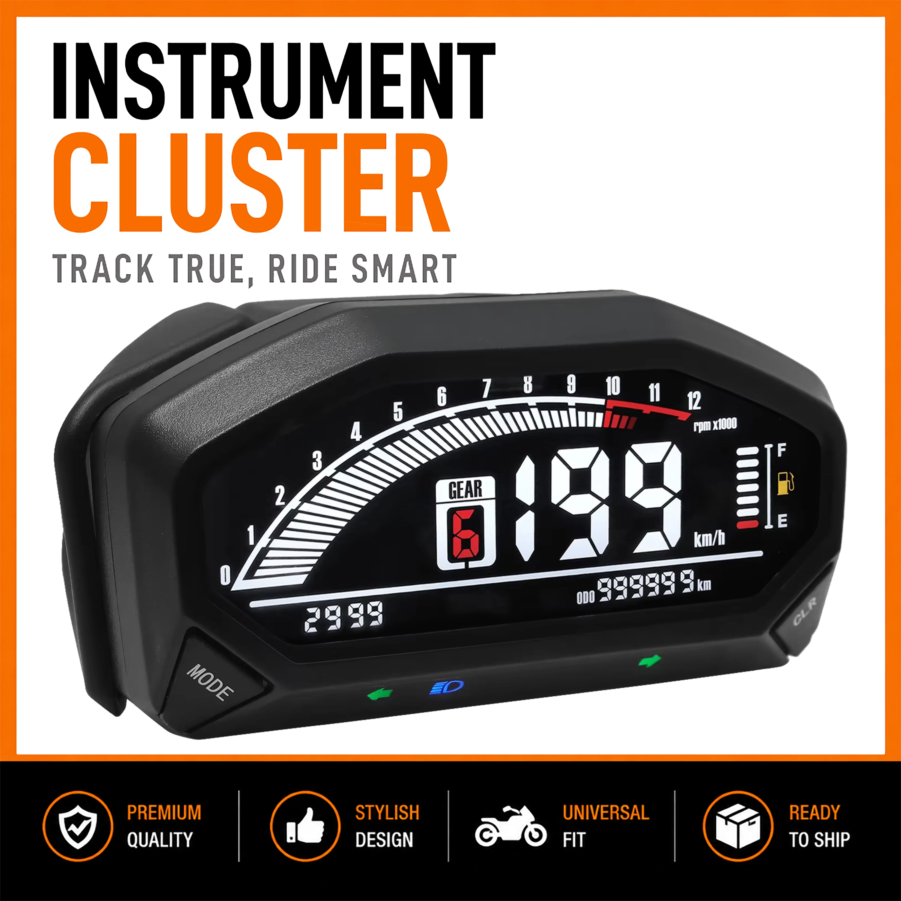 Universal LCD Digital Motorcycle Speedometer Tachometer ABS Material Multi-Function Gauge With Hour Meter For ATV