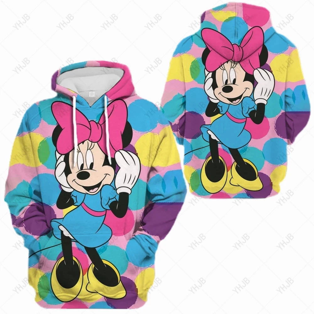 Disney-Moletom feminino de manga comprida com estampa de Mickey Mouse, Hoodies soltos, Minnie, streetwear grande, casual, outono