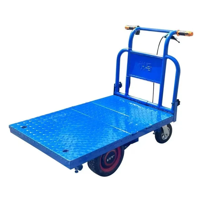 Electric four-wheel trolley truck warehouse small folding tractor flatbed truck construction site transportation truck load king