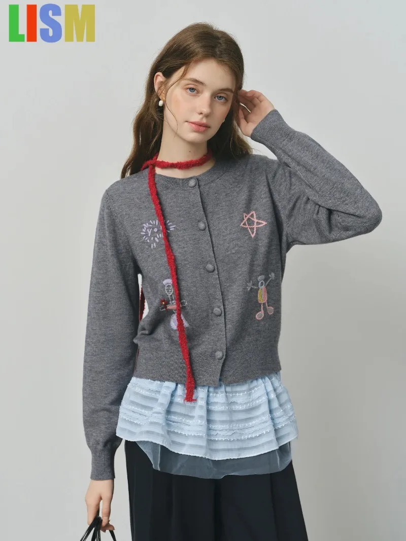 

LISM Y2k sweatshirt hoodies Embroidered Cute Chic Cardigan Sweater for Women 2025 Warm Cardigan winter clothes for woman