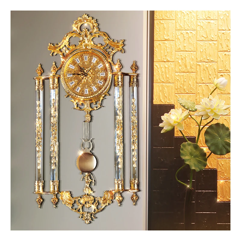 European wall clock creative luxury crystal design clock hotel villa pendulum clock silent movement