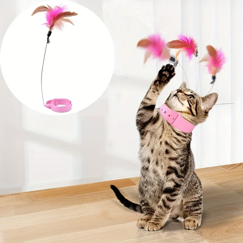 Juguete interactivo para mascotas, juguete de entrenamiento de plumas, Collar con plumas, suministros para gatitos, novedad