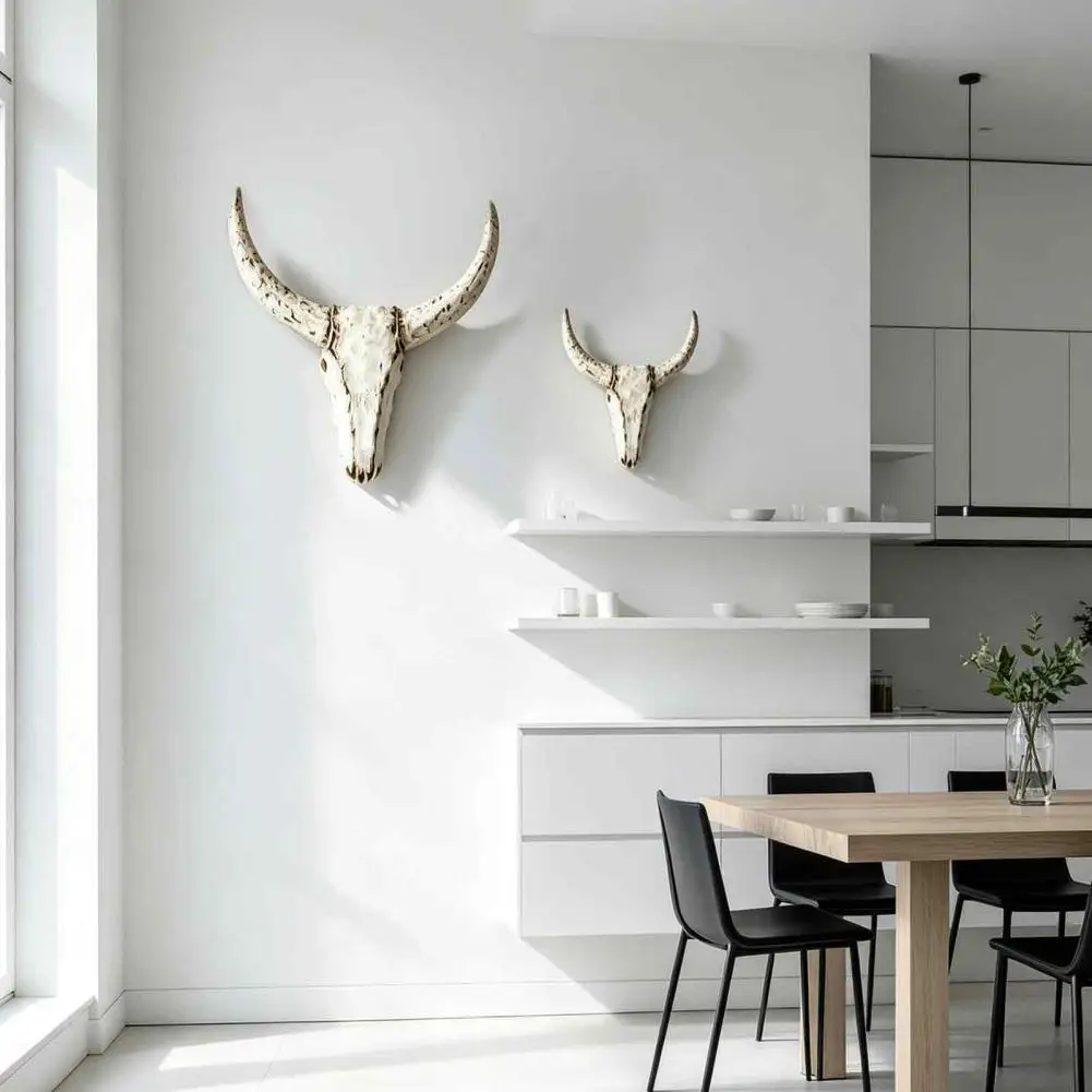 Neutral Retro Room Decor Longhorn Bull Sculpture Longhorn Bull Wall Sculpture Rustic Farmhouse Figurine Distressed for Shelf
