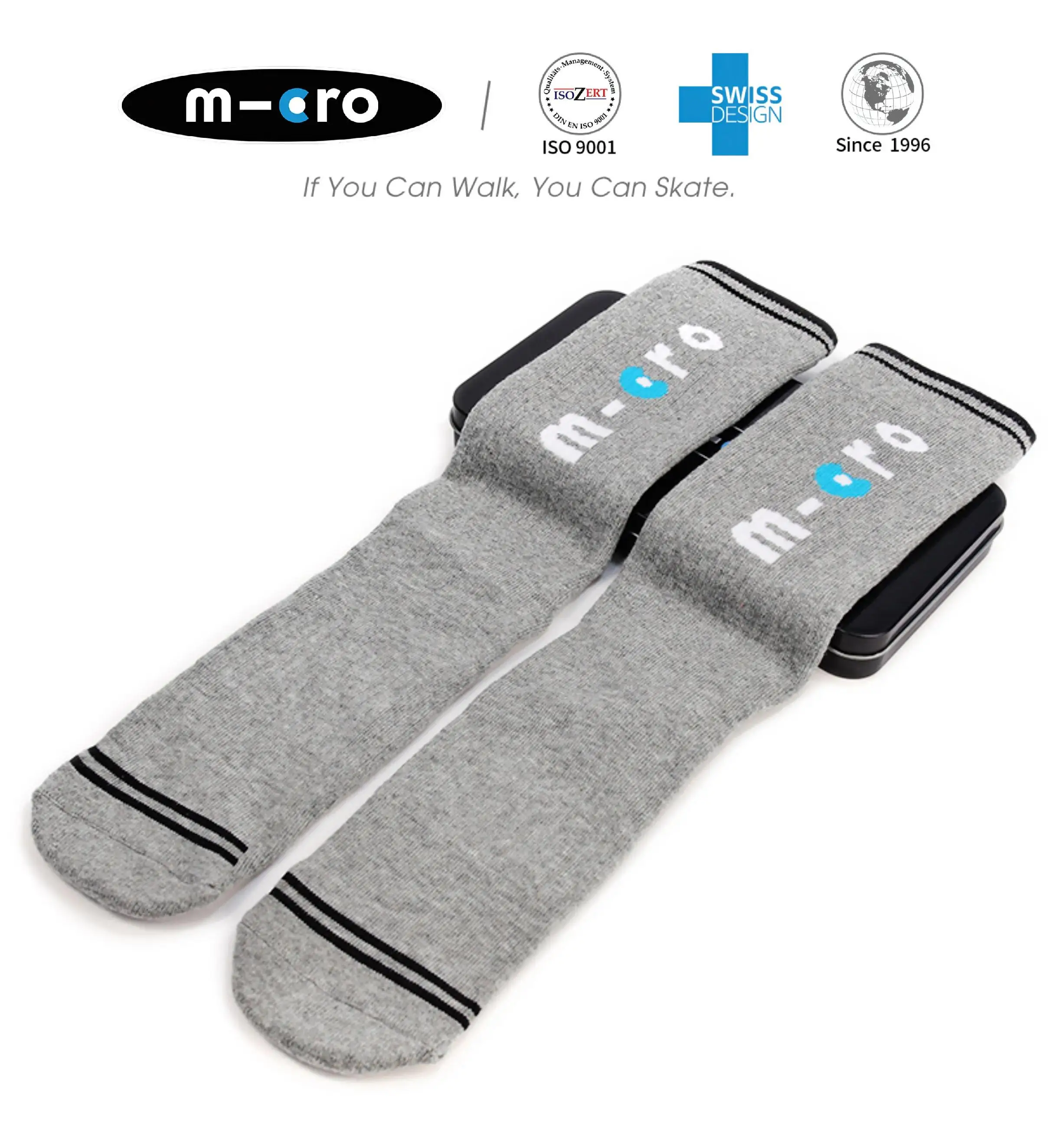 MICRO SKATE-Calcetines de algodón para patinar para adulto, tejido elástico y fuerte, color gris, 20-27CM