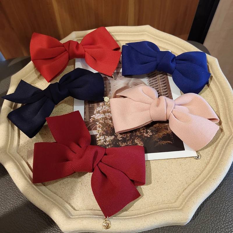 Korean internet celebrity popular spring clip new product seersucker popular fabric oversized bow hair clip solid color top clip