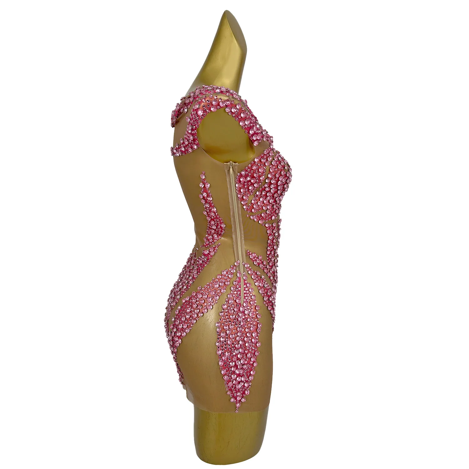 

Sexy Pink Mesh Party Celebrate Birthday Dress Sparkly Rhinestones Short Dress for Women Photo Shoot Wear Stage Costume Xuelian