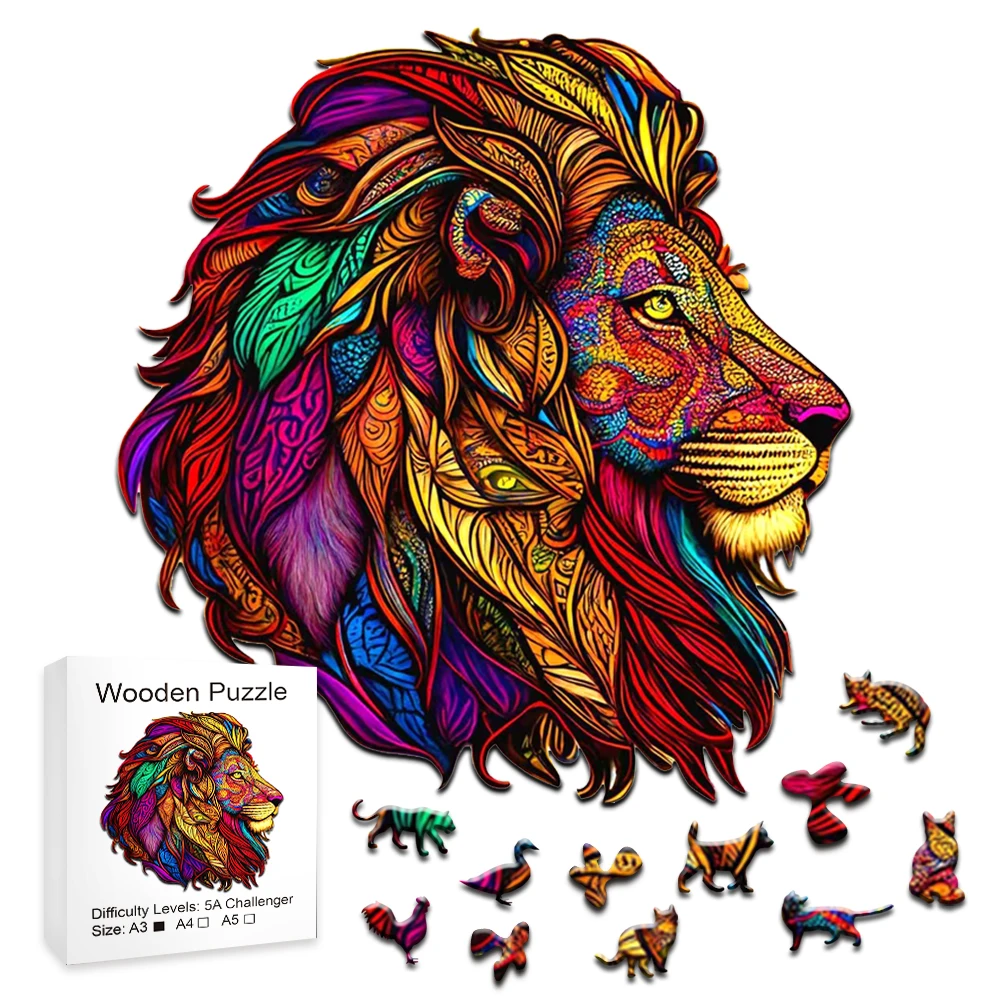 

Animals Wooden Puzzle Lion Wood Toy Irregular Shape 3D Jigsaw DIY Crafts Family Interactive Games For Adults Kids Gifts