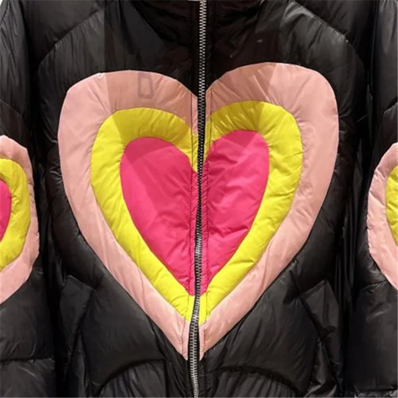 Heart-Shaped Print Down Jacket Women High Quality Parkas Spliced Fashion Couples Cotton Coat Thick Warm Winter Jacket Female