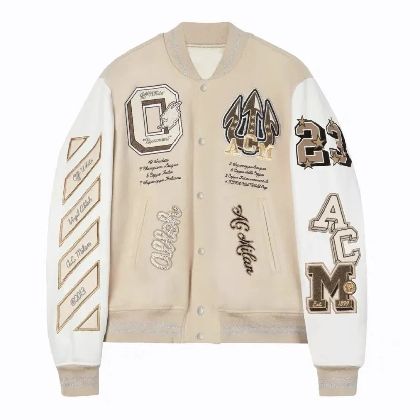 Trendy Soccer Fashion New Men\'s Embroidered Bomber Jacket Hip Hop Letter Splicing Leather Baseball Clothing Y2K Jacket