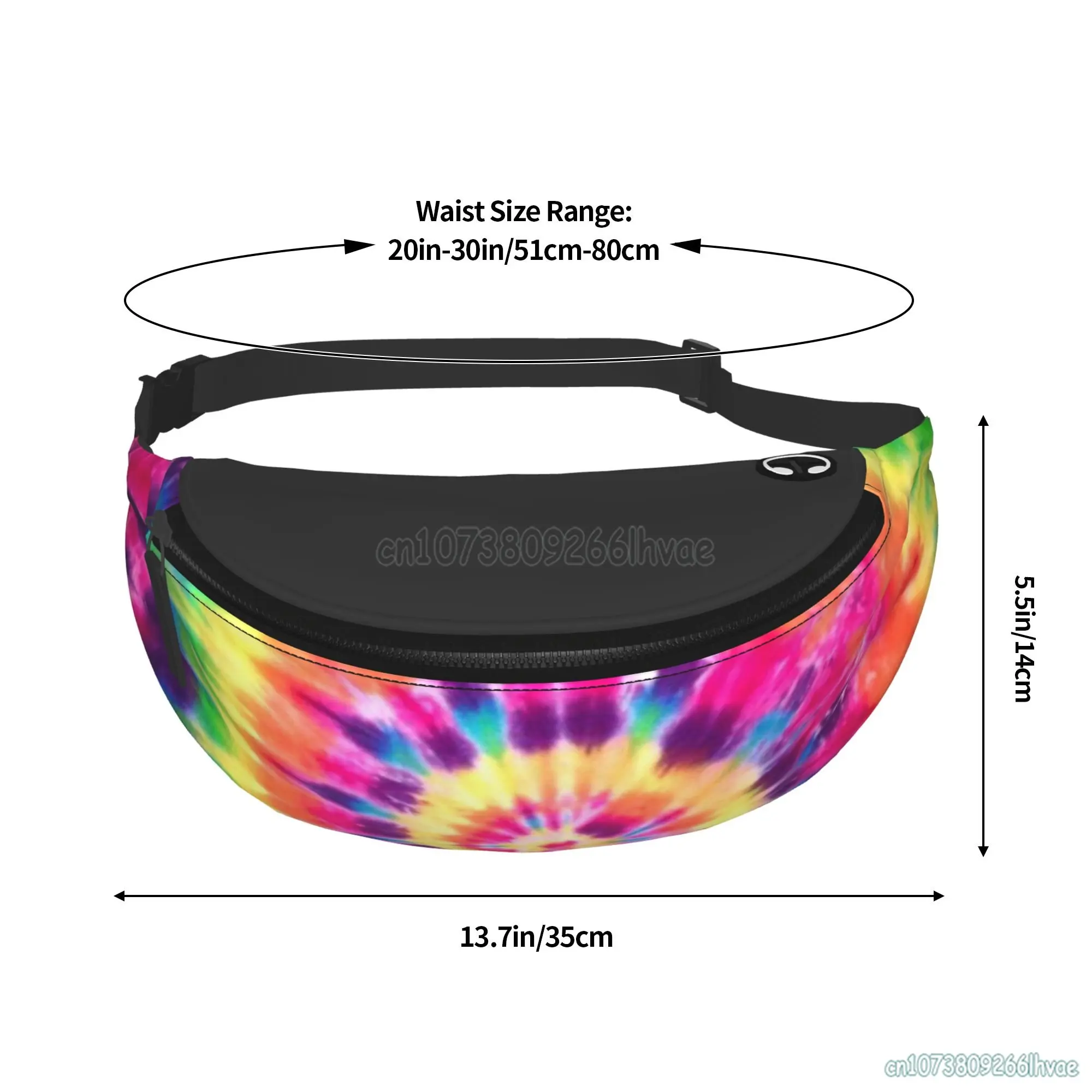 Rainbow Tie-dyed Whirl Pattern Casual Waist Pack Durable Belt Bag Outdoors Workout Running Hiking Cycling Travel and Daily Use