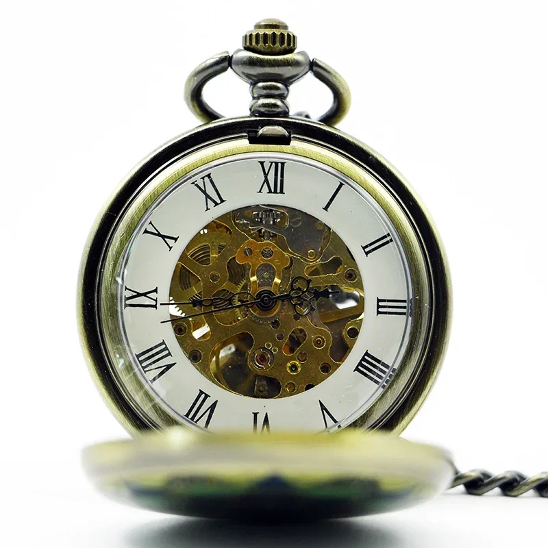 Montre de poche mécanique rétro en émail fleur verte, collier Antique, chaîne pendentif pour hommes et femmes, montres Fob PJX1200