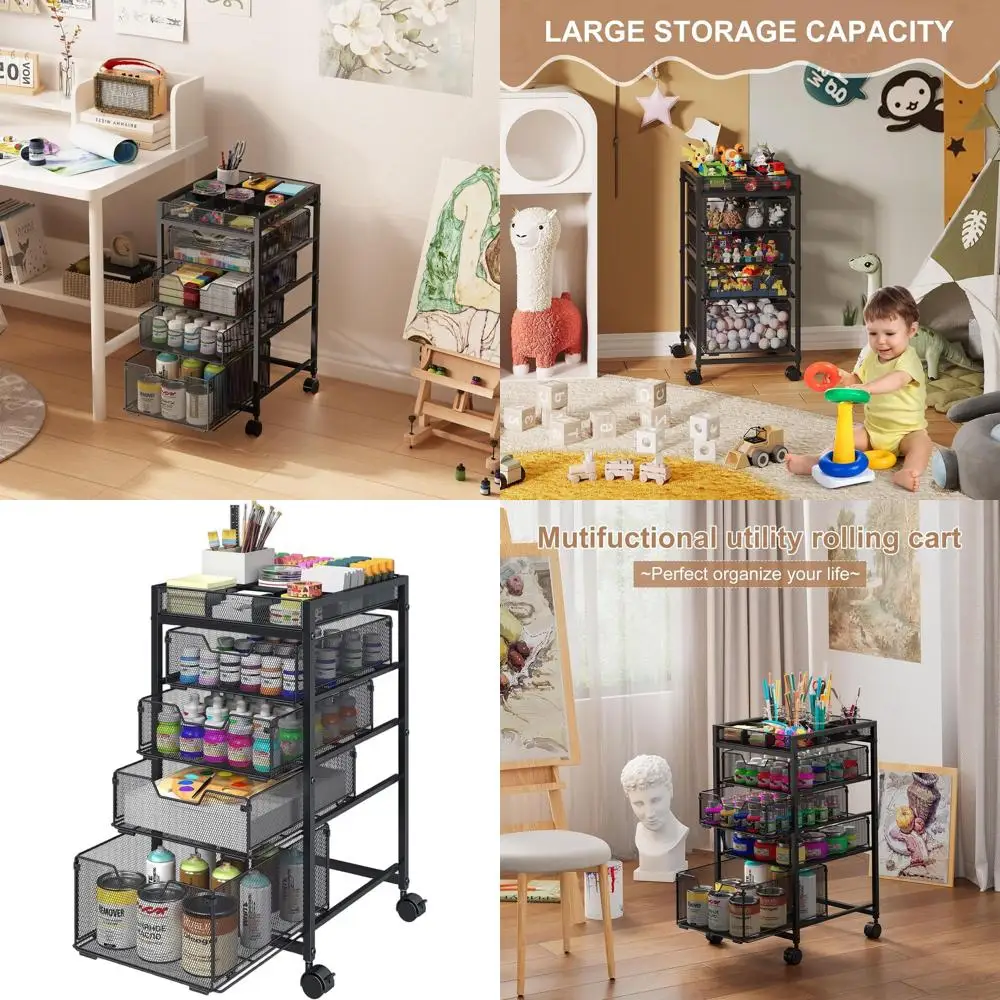 

Органайзер для творчества на 4 ящиках с выдвижными колесами и фиксаторами для хранения художественных принадлежностей и мелких деталей