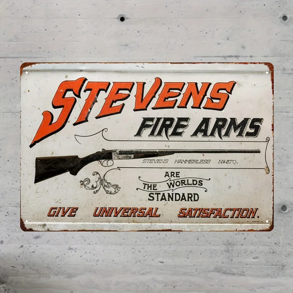 Placa de Aluminio con Diseño de Rifle Americano Vintage, Logotipo Stevens, Lema Estándar Mundial, Decoración para Colgar en la Pared de la Sala de Juegos