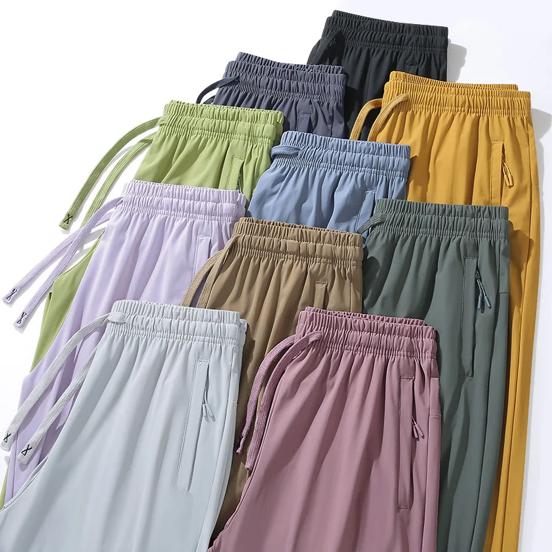 2026 Summer Thin Ice-fiber Sunscreen Pants Men Women Couple Clothes Outdoor Sports Pants Quick-dry Loose Straight Trousers S-5XL
