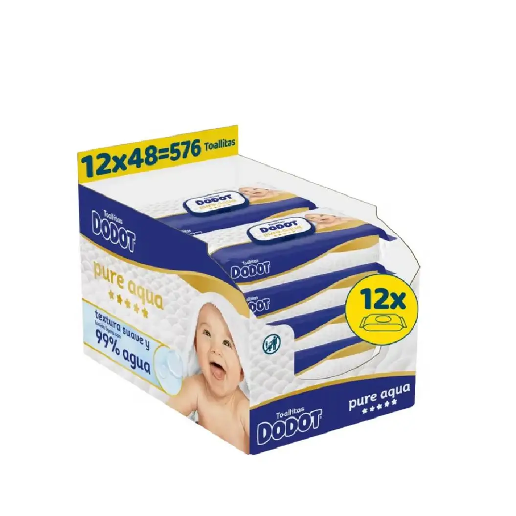 PACK DE 12 - Toallitas Dodot pure aqua 12 PAQUETES x 48 toallitas (576 toallitas en total)