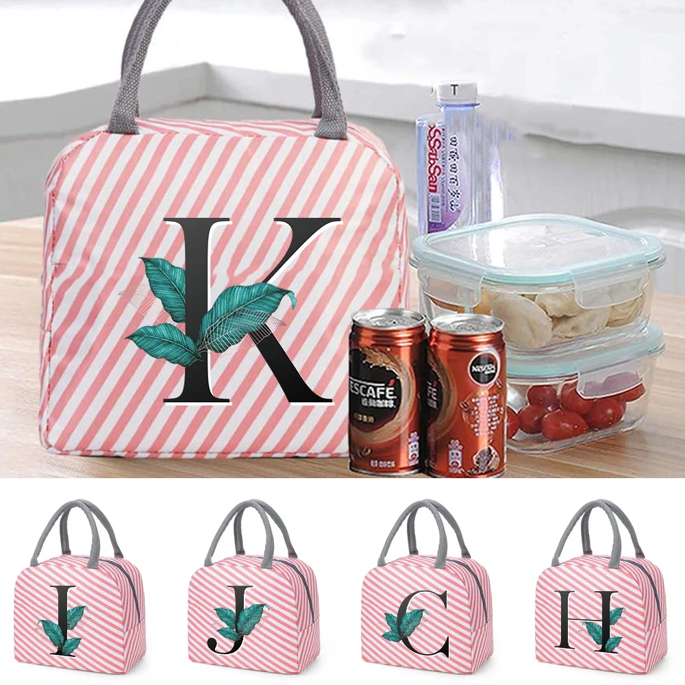 Fresh Warmer Lunch Dinner Bags Portable Zipper Thermal Canvas Breakfast Box for Women Convenient Leaf  Letter Picnic Food Tote