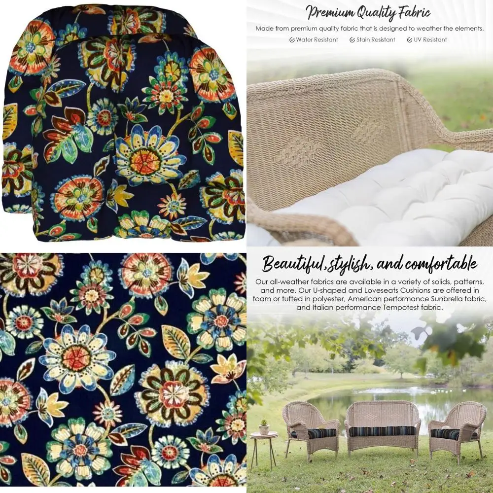 

Всепогодные уличные плетеные подушки для сидений U-образной формы, набор из 2 шт., 19 x 19 дюймов, водонепроницаемая ткань для стульев для патио