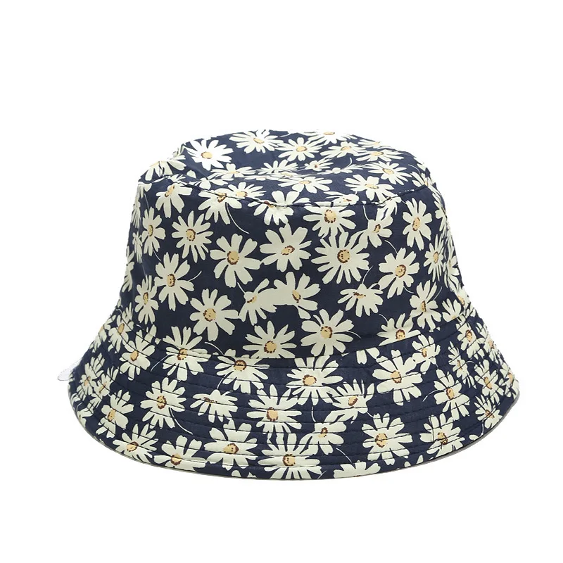 

Unisex Small Daisy Print Bucket Hat for Women Double Sides Wear Foldable Sun Protection Hat Cotton Floral Outdoor Fisherman Caps