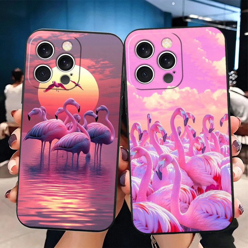 Pink Red Dreamy Flamingo Soft Phone Case for iPhone 16 16E 17 Air 15 Pro Max 14 Plus 13 Mini 11 12 7 Black Cover Back Shell