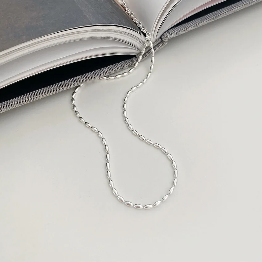 45/55CM Length 925 Sterling Silver Neck Rugby Rice Grains Chain Necklaces Women Luxury Jewelry Charms Accessories Argent 925 image 4