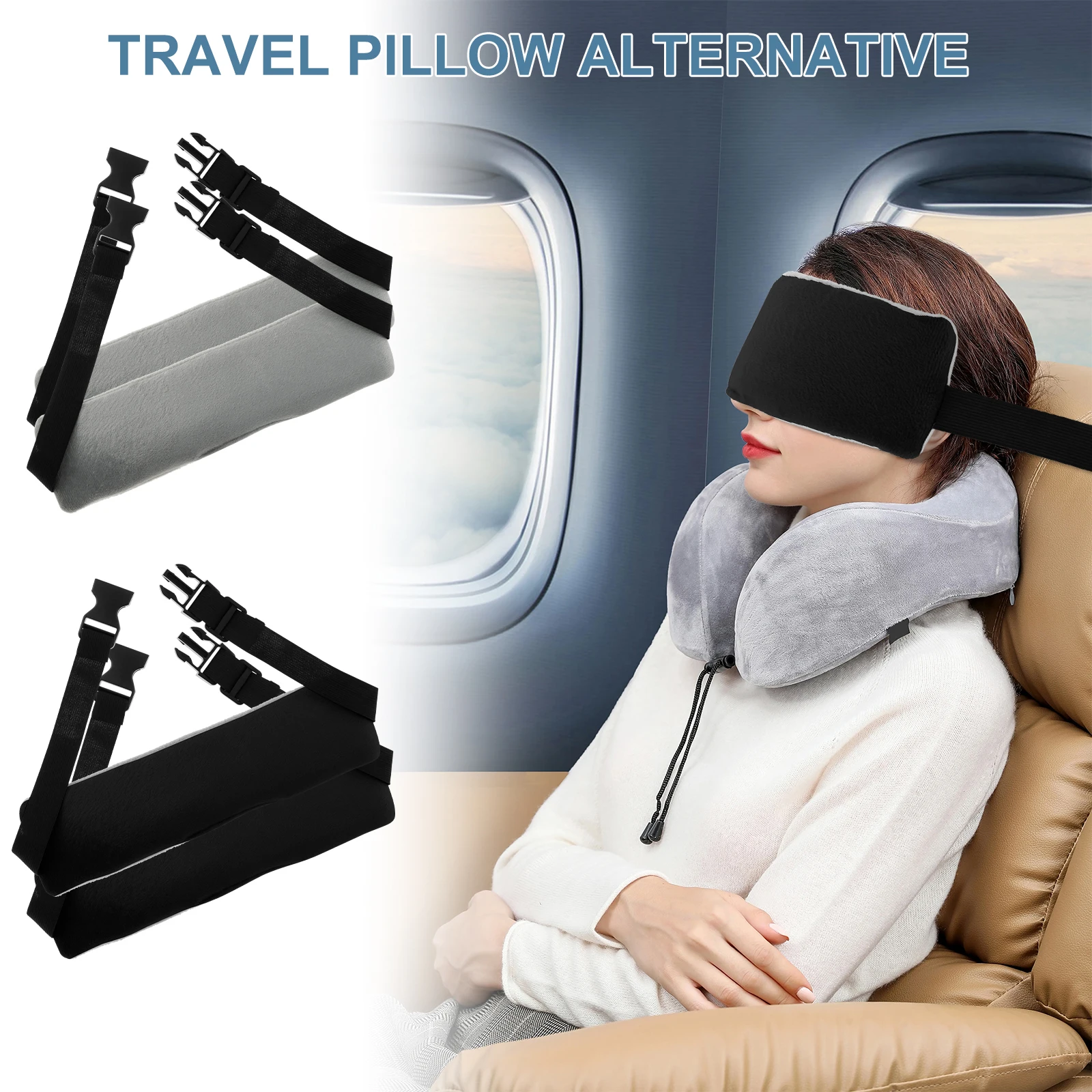 2Pcs Travel Pillow Neck Pillow Alternative Adjustable Head Support Strap Portable Soft Head Pillow for Airplanes Car Seat