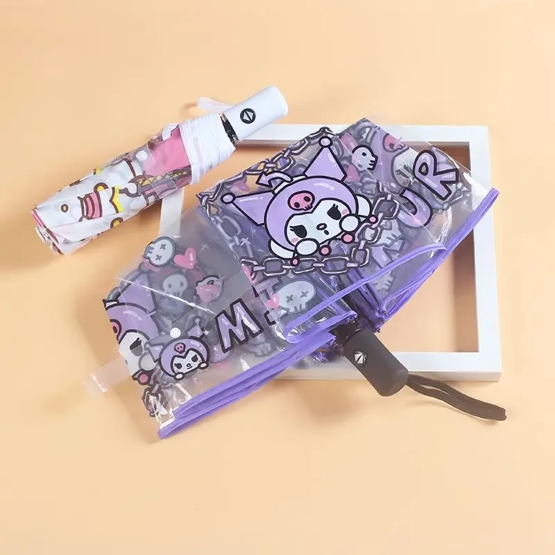 Sanrio Kuromi Transparent Umbrella Kuromi Anime Cartoon Net Red Cinnamoroll Babycinnamoroll Folding Student Umbrella