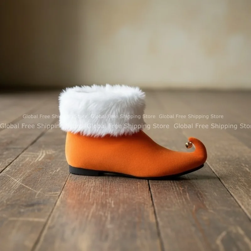 Neue Elfen-Santa-Claus-Schuhe für Erwachsene, rote Stiefeletten mit Glöckchen, Weihnachts-Cosplay-Party-Bühnen-Requisiten, Unisex-Schuhe mit rohem Rand – Detail 10