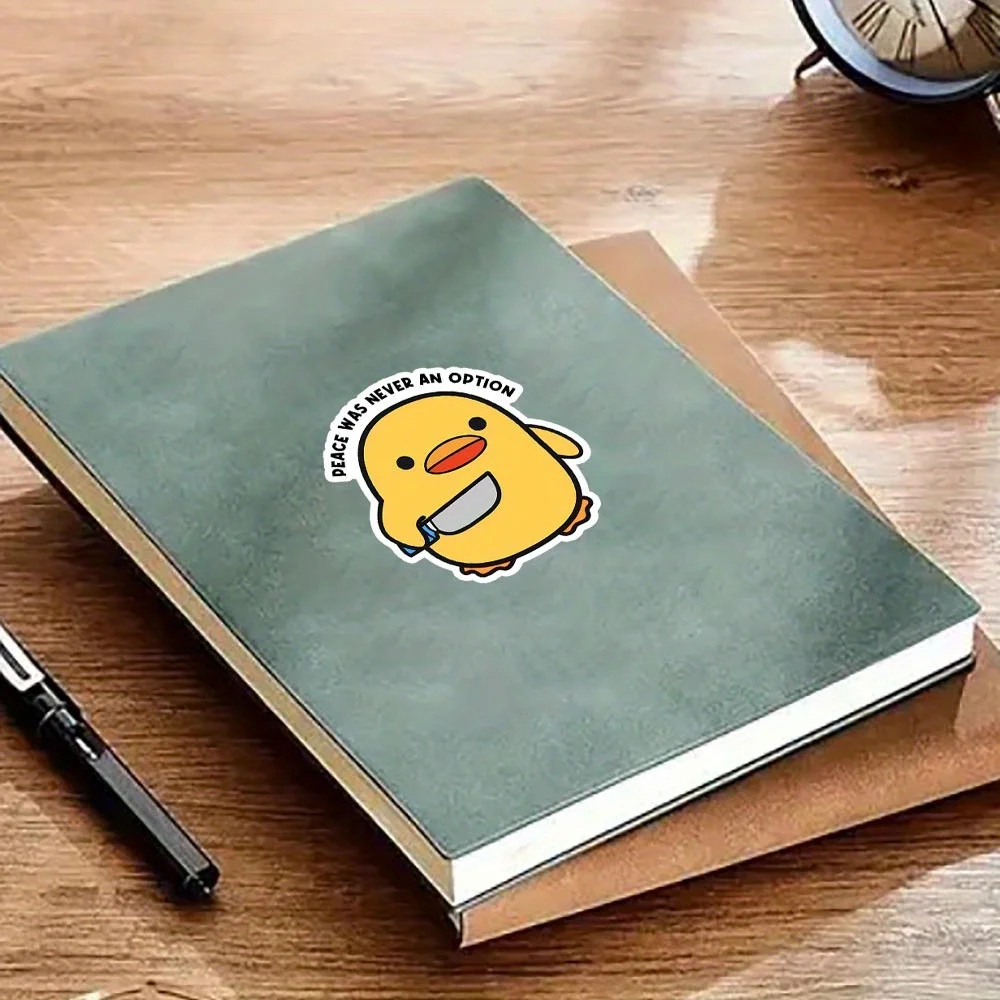 3 Inch Peace Was Never an Option Funny Duck Glossy Self Adhesive Sticker for Laptop Water Bottle