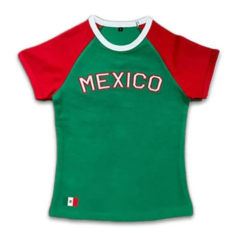 2026 Summer Mexico Print Slim Fit T-shirt Women's Sexy Short Sleeved O-neck Sexy Tees Basic Green Sports Casual Style Crop Tops