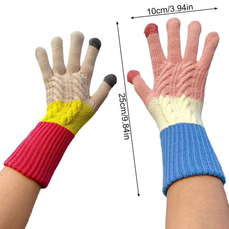 1 Pair Women's Knitted Split Finger Gloves Colorful Winter Thickened Keep Warm Touch Screen Windproof Riding Gloves Gift