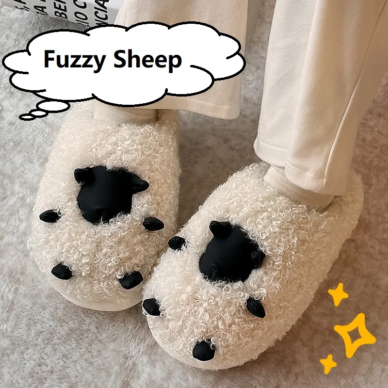 

New ins doofy sheep slippers womens winter fuzzy home shoes furry mules slipper lady cute lamb slides house shoes fluffy slipper