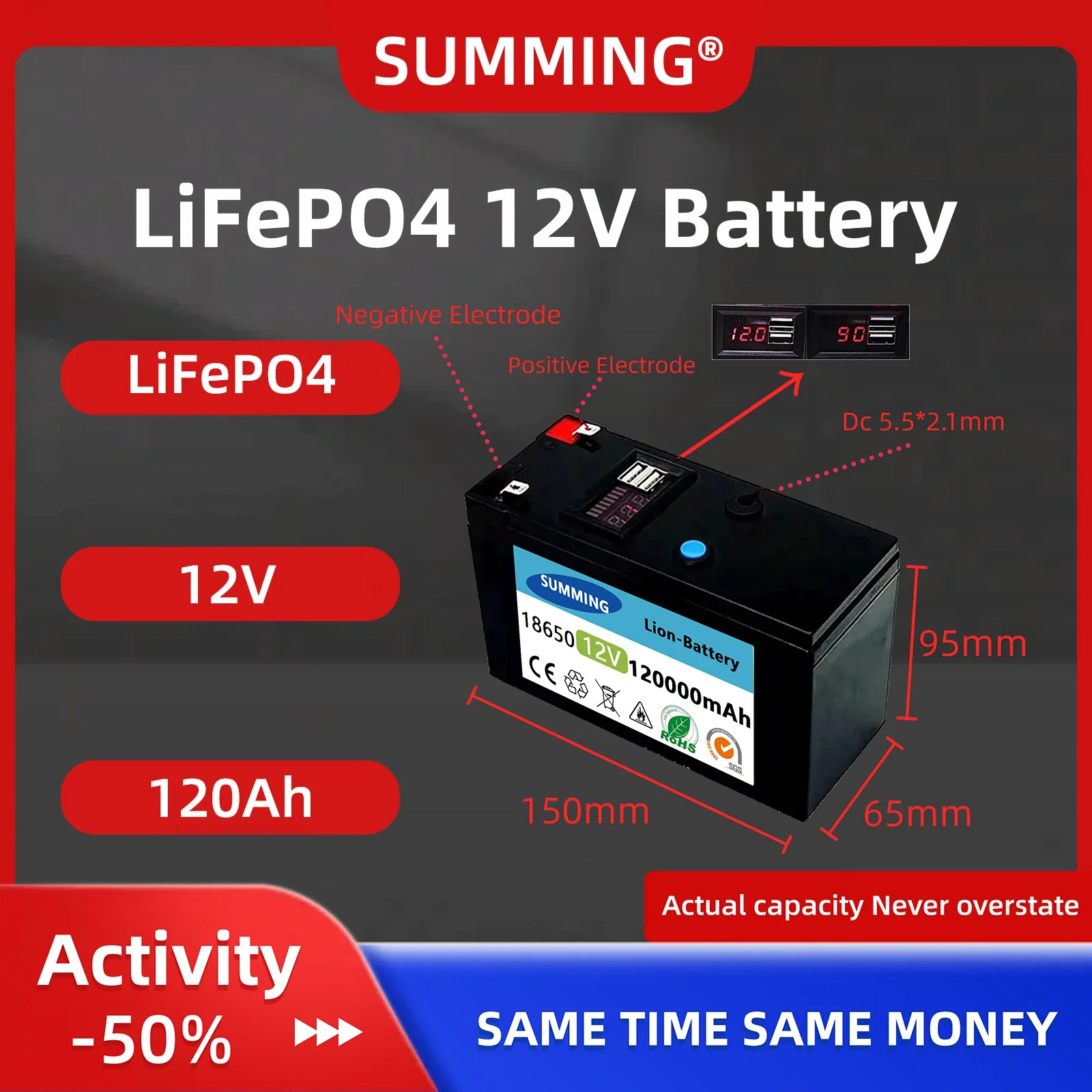 Imagem -02 - Bateria de Fosfato de Lítio Built-in Bms Lifepo4 Bateria para Sistema de Energia Solar rv House Trolling Motor 12v 120ah Novo