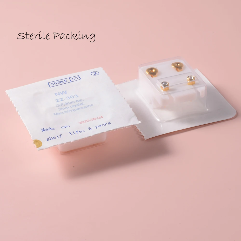 Pair Gold Plated Birthstone Earring Studs Sterile Package CZ Earrings For Piercing Gun Ear Tragus Cartilage piercing jewelry 20G