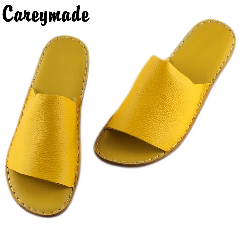 Careymade-Genuine leather shoes,Pure handmade Summer cool slippers women\'s flat sole comfortable soft leather soft sole slippers